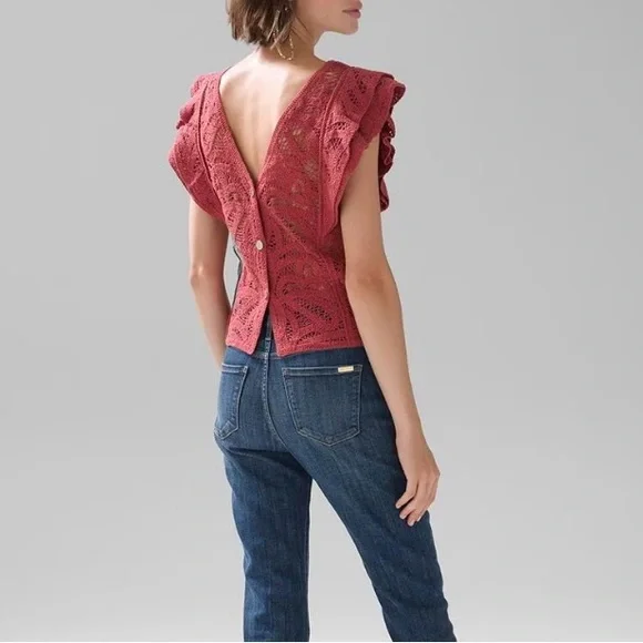 WHITE HOUSE BLACK MARKET Women’s Crochet Ruffle Sleeve Sweater XS - Picture 4 of 13